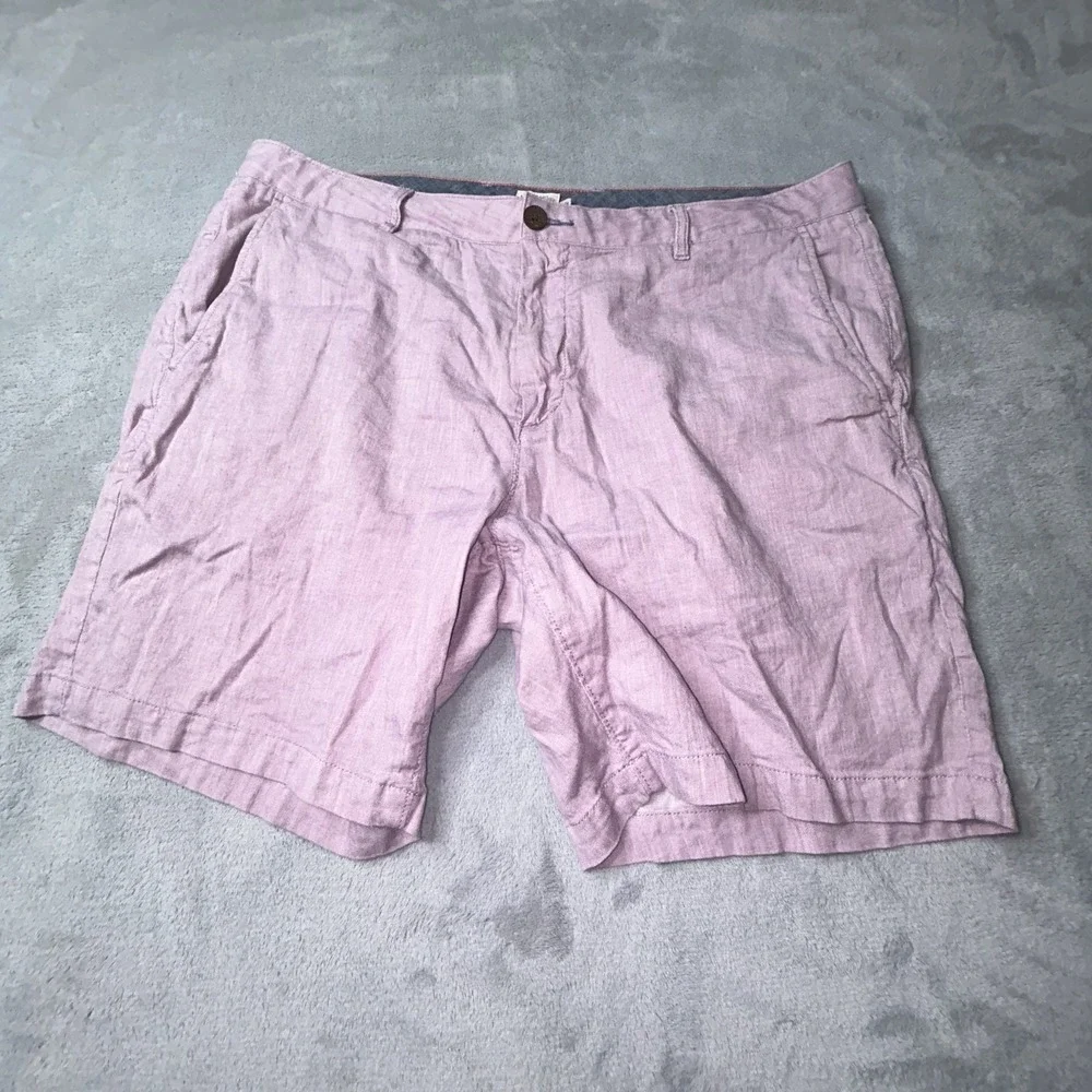 Faherty Shorts Mens 36 Pink Linen Blend Casual Chino Lightweight Summer Pockets